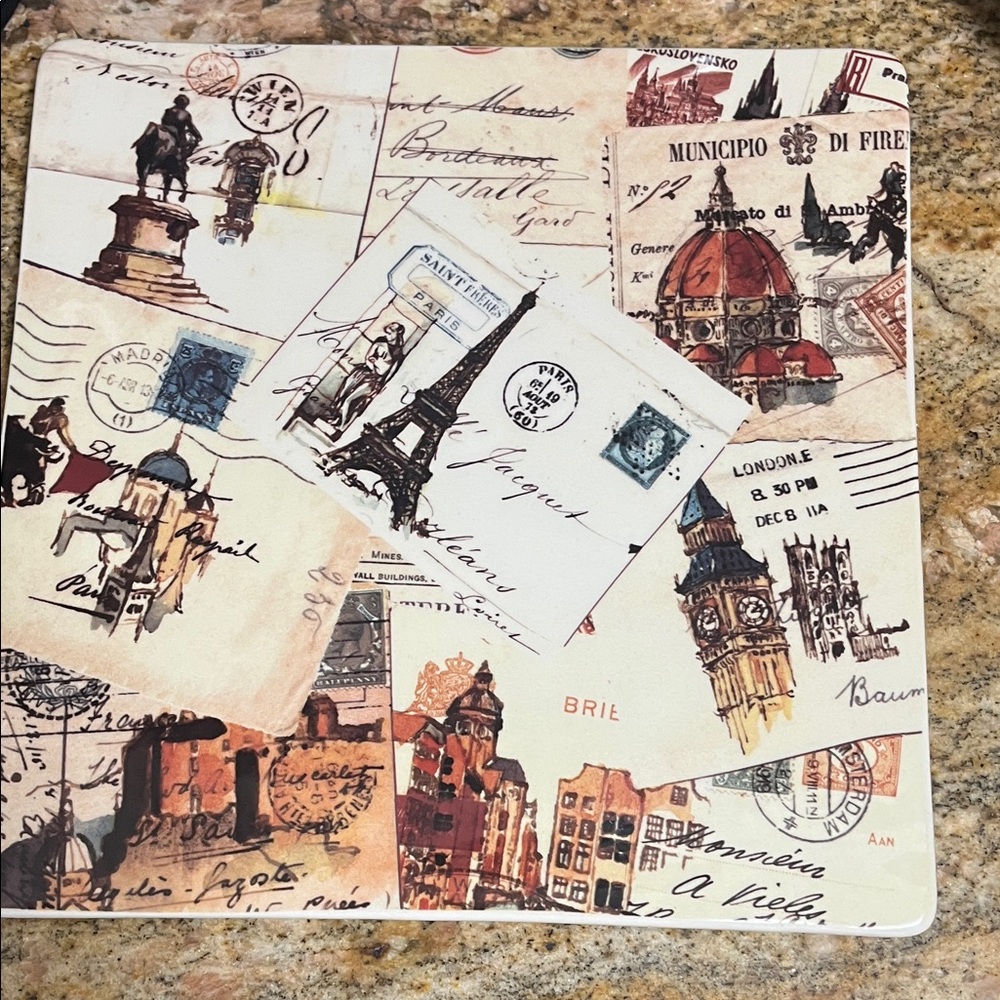 Williams Sonoma Postcard Serveware - Brown and Cream 12”x12”